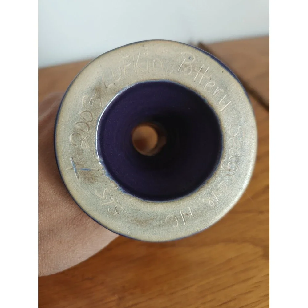 Lufkin Pottery Seagrove NC SLS Ceramic Candle Holder Purple/Teal